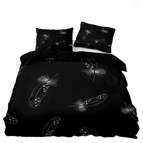 Ensembles de literie White Feather Imprimer la couette couvercle noir Soft Black Set Twin Twin avec tase d'oreiller pour qualité Nordic Style Textiles