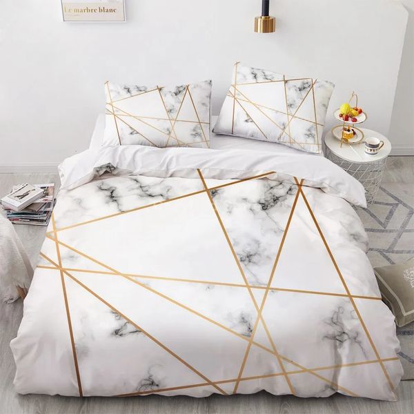 Ensembles de literie Literie à motif de marbre or blanc ensemble de housse de couette en duvet 3D moderne linge de lit confortable double taille luxe à la mode 231121