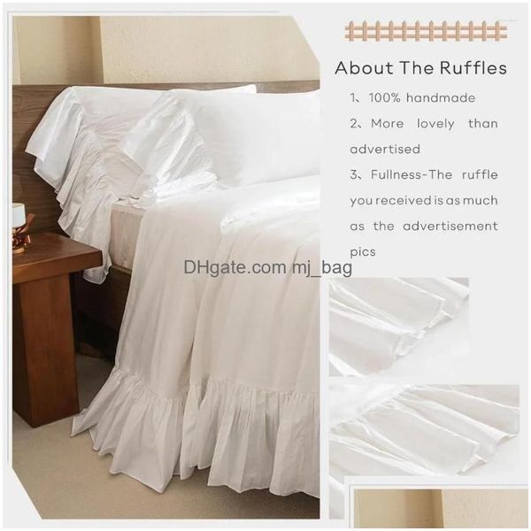 Ensembles de literie Ensembles de draps de lit à volants blancs Coton 4 pièces King Size Style Gfreight Couette Linge Maison Textile Jardin Drop Livraison Tex DHSNT