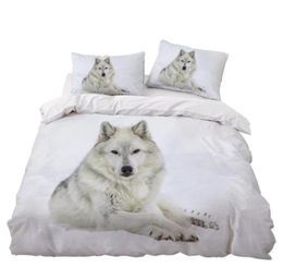 Ensembles de literie White Wolf Set Chambre Decor Doona Capier Capineau Snow Fond Hypoallernic 1PC DUVET AVEC LACOUR AREILLEMENT7540453