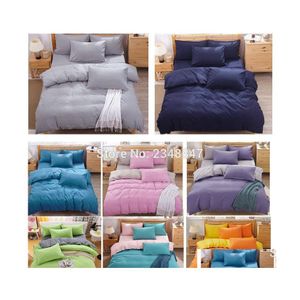 Beddengoed sets groothandel mode 4 stks massieve kleur single/twin/dubbele/fl/queen size bed quilt/dekbed set blauw grijs geel roze groen dhey3