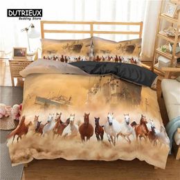 Ensembles de literie Chevaux sauvages Housse de couette Ensemble d'animaux doux Queen Size pour adolescents adultes Enfants Décor Microfibre Western Cowboy Couette