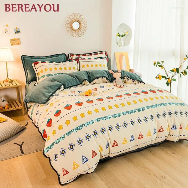 Juegos de ropa de cama Flanela de invierno Patrones geométricos cálidos Cubierta de edredón de cama de cama para niños Conjunto de edredón de tamaño completo