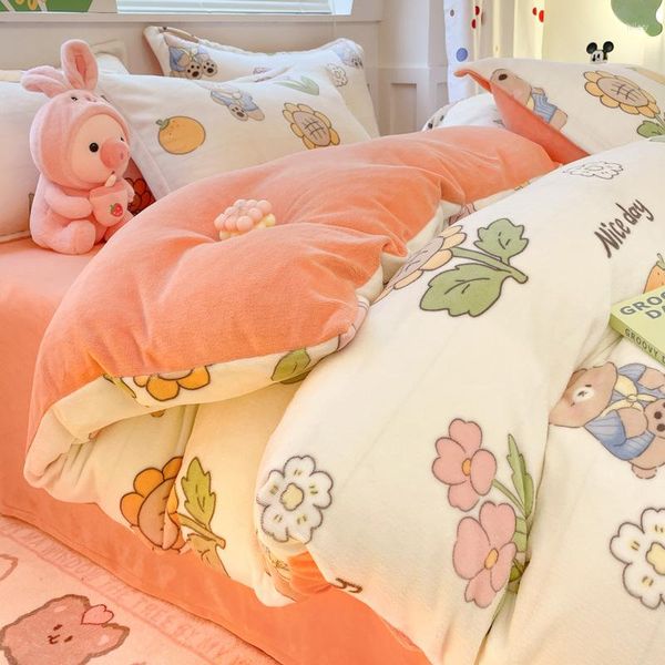 Ensembles de literie Ensemble de housse de couette chaude en peluche d'hiver avec taie d'oreiller 4pcs Textiles de maison Couette Double Couple Linge de lit