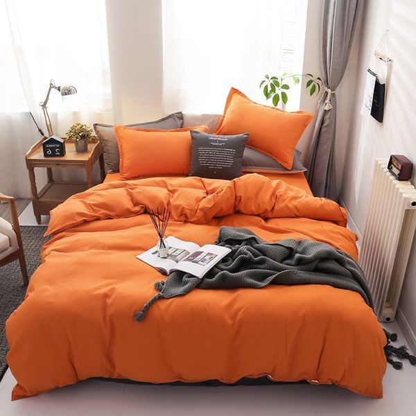 Juegos de cama Juego de cama de color naranja sólido de invierno Sábana plana Funda nórdica Funda de almohada Queen Full Single 230321