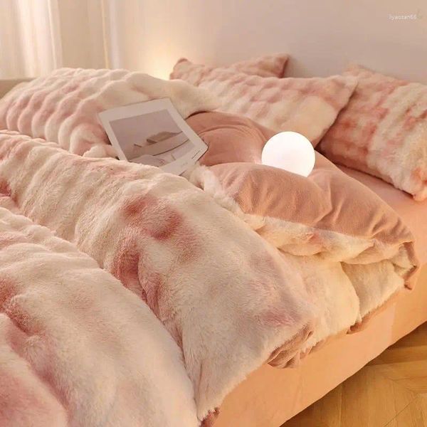 Conjuntos de ropa de cama Invierno Espesar Felpa Terciopelo Cálido Conjunto de cubierta de edredón Regalo de Navidad Sábana de edredón Funda de almohada Edredón