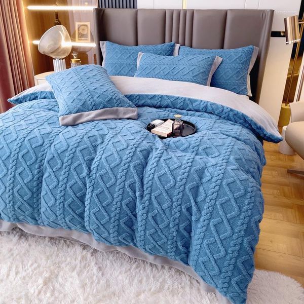 Juegos de cama Conjunto cálido de invierno Funda nórdica de terciopelo de doble cara de lujo Sábana ajustable y fundas de almohada Edredón tamaño King