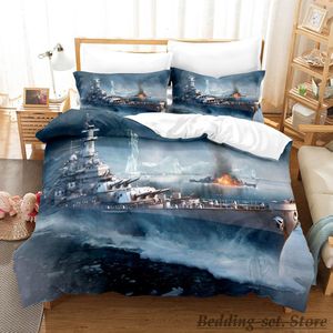 Ensembles de literie World of Warships ensemble simple jumeau complet reine roi taille lit adulte enfant chambre housse de couette ensembles Anime parure de lit 230906