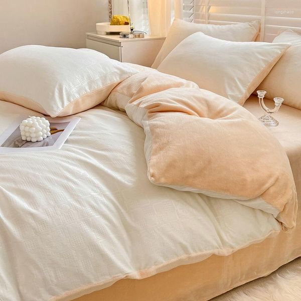 Ensembles de literie WOSTAR Quatre pièces Ensemble King Size Housse de couette Drap de lit Taie d'oreiller Hiver Chaud Peluche Couple Couette Literie 4 pièces