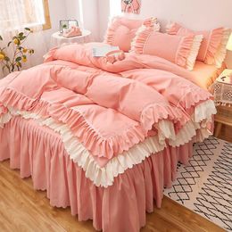 Beddengoed sets Wostar roze prinsesstijl dekbedoverkap bed blad kussensloop 2 personen luxe dubbele ding vier delige set koningin king size 230224