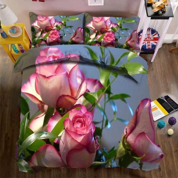 Sets de ropa de cama Wostar Rosa Rose Flower Flower Cubierta de edredón estampado 3D 220x240cm Cosía suave Cosía Luxury Doble Bed Cinco de cama King Size