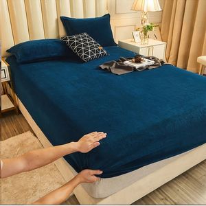 Conjuntos de cama WOSTAR macio quente de pelúcia lençol elástico capa de colchão fofo veludo velo roupa de cama casal de inverno cama de casal 150 cm 231129