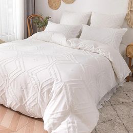 Juegos de ropa de cama WOSTAR Verano blanco pellizco plisado funda nórdica 220x240 cm lujo cama doble edredón juego de cama tamaño queen king edredón 231202