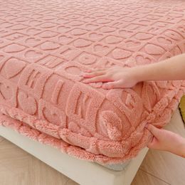 Ensembles de literie WOSTAR chaud hiver peluche drap housse élastique matelas protecteur couverture moelleux corail polaire drap de lit simple double lit king size 231218