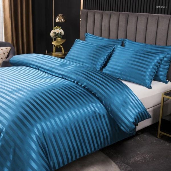 Ensembles de literie wostar couverture de couette de rayonne en satin lavable couple 2 personnes Quilt Classic Blue Luxury set couette 240x220cm