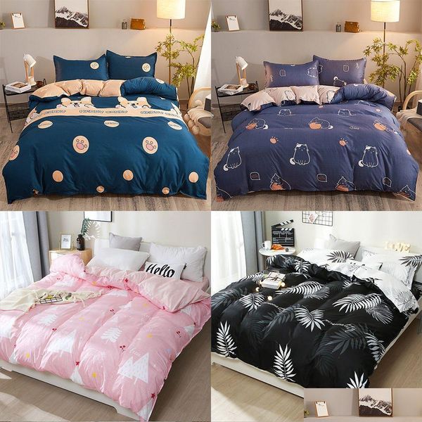 Conjuntos de ropa de cama Yanyangtian Patrón de dibujos animados 4 piezas Sábana plana Edredón Er Funda de almohada Cama familiar Conjunto para niños 230625 Entrega de gota Inicio G DHT7F