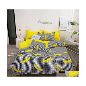 Ensembles de literie Jaune Banane Linge de lit Ensemble Garçon Fille Maison Drap Plat Taie D'oreiller Duvet Er 3 / 4 Pcs Reine Roi Fl Taille Unique Y200417 Drop Dhfjm