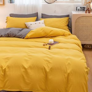 Beddengoed sets gele dekbedovertrek set 3 stks moderne boerderij kleurstreep bed king size met ritssluiting hoekbanden
