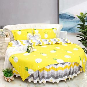 Juegos de cama de cama amarillo rayas redondas de la cama redonda de la cama nórdica funda de almohada de almohadilla de algodón