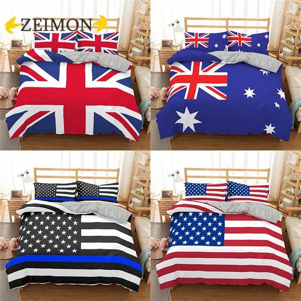 Conjuntos de ropa de cama Zeimon 3D Bandera Americana Estampado King Tamaño King Geométrico Cubierta de edificio de la casa Cinaca de cama 2/3pcs Poliéster