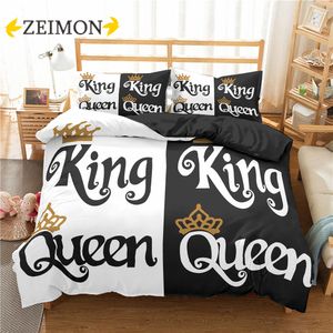 Juegos de cama ZEIMON 3d Juegos de cama de lujo Letras Imprimir Poliéster Funda nórdica Funda de almohada 23pcs Twin Queen King Size Ropa de cama para el hogar 230214