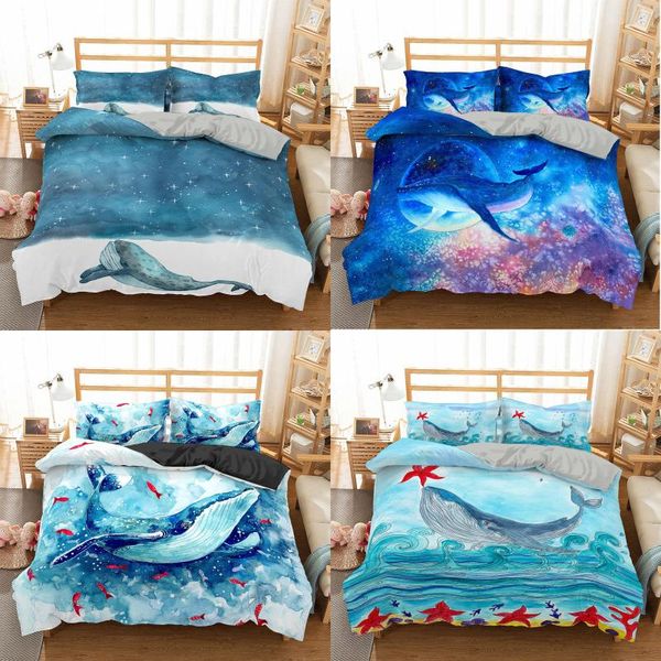 Juegos de ropa de cama Zeimon 3D Ballena impresa Tapa de animales marinos Viveta Cubierta azul Home Textiles Starfish Ocean Series Clama de cama