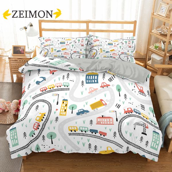 Juegos de cama Zeimon tren de dibujos animados ropa de cama 23 piezas poliéster funda nórdica ropa de cama grande cómoda ropa de cama 230329