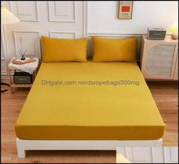 Beddengoed voorraden Textiel Tuinbladen Sets Home Fashion Ginger Curry Solid Color Fited Bladen Bed ER Sabana BED -BEDRUIDE EL9805200