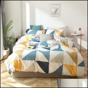 Fournitures de literie Textiles Ensembles de literie de jardin Michiko Home Textile Motif géométrique Couette Er Taie d'oreiller Drap de lit Chambre Coton Ensemble Doubl