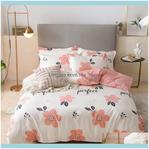 Fournitures de literie Textiles Maison Jardin Ensembles de literie Beau Printemps Bleu Blanc Fleurs Lit Équipé Ensemble Coton Doux Couette Er Twin Full Queen