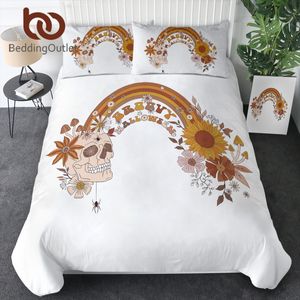 Beddingoutlet 3d arc-en-ciel arc-en-ciel crâne de tournesol couverture de couette araignée joyeuse halloweens décor décor de literie en polyester cadeaux