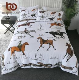 Beddingoututlet Animaux Couche de couette Set King Equestrian Bedpread Angleterre Tradition Horse Horse Liberd Set Sports Bed Lits 20115398881