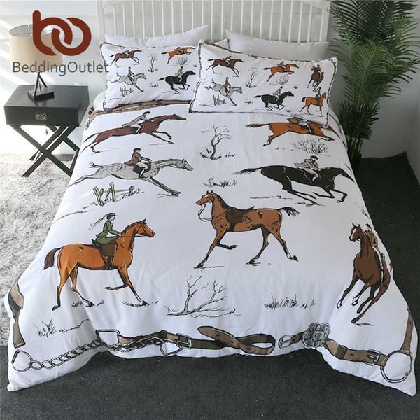 Literieoutlet animaux housse de couette ensemble roi équestre couvre-lit angleterre tradition équitation literie ensemble sport lit vêtements 210706