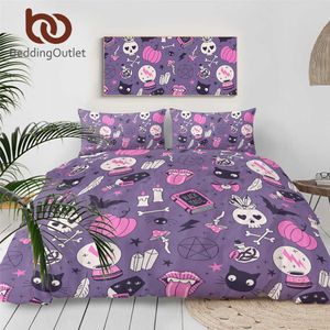 BeddingOutlet Ensemble de literie Black Magic Couvre-lit de sorcellerie Boule de cristal Housse de couette Tête de mort Bats Bed Witching Purple Literie 210615