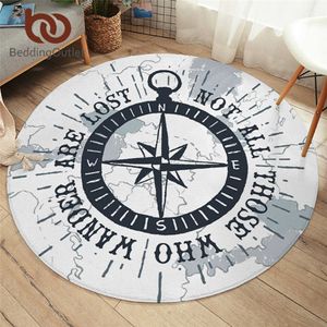 BeddingOutlet Compassround Tapijt L Kaart Vloer Matworld Map White Area Tapijten Antislip Jongens Cool Play Mat 150cm 210727