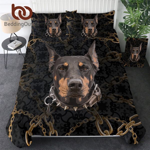 BeddingOutlet Doberman Lithding set chaîne 3d enfants imprimés garçons couverture de couette chien noir ensemble de lit d'animaux 3 pcs