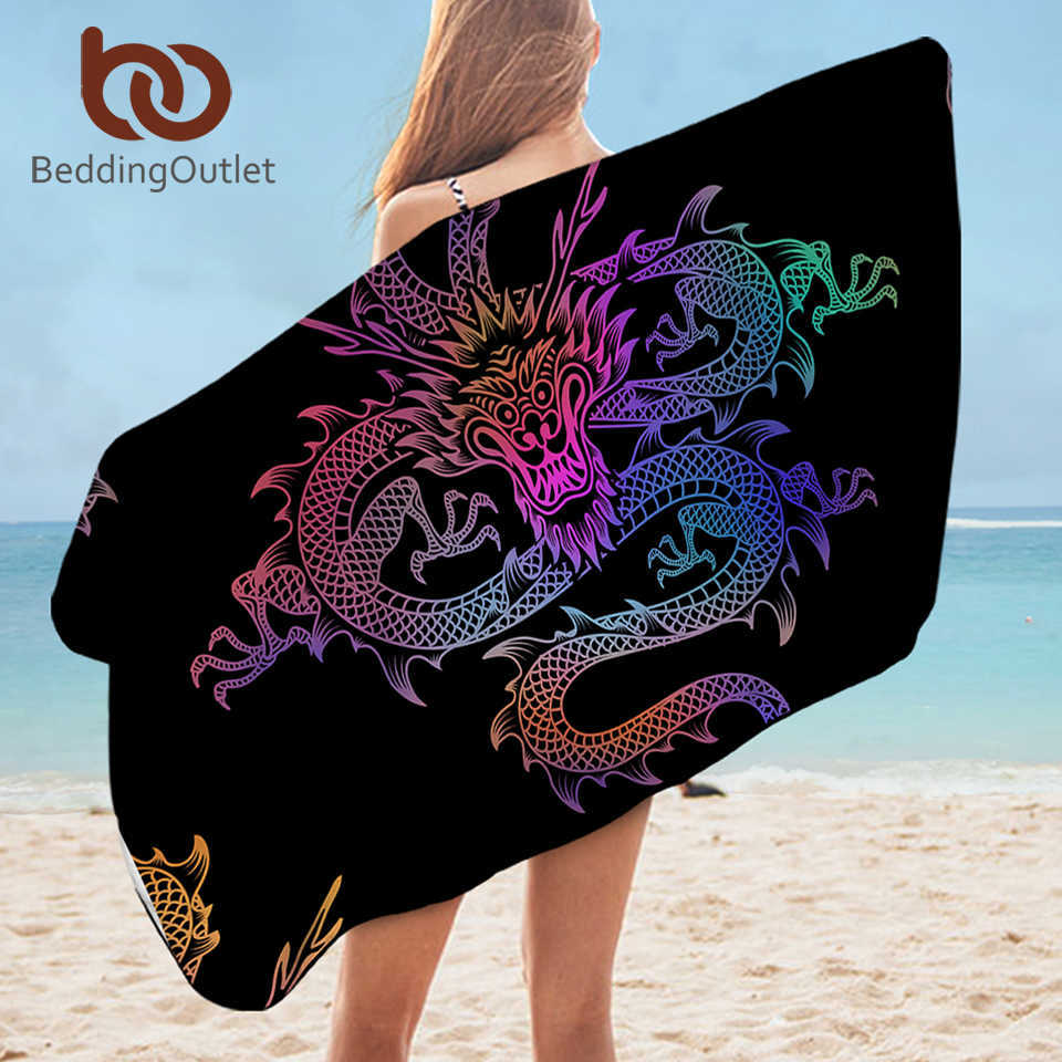 BeddingOutlet Dragonbath Ręcznik Kolorowe Drukowane Dla Ręcznika BoysShower BlackServiette Soft Microfiber Beach Ręcznik 75CMX150 CM 210611
