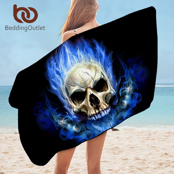 LiterieOutlet Flamme Crâne Serviette De Bain Salle De Bains 3D Gothique Microfibre Serviette De Plage Pour Adulte Serviette De Douche De Feu 75x150cm Drop Ship Y200429