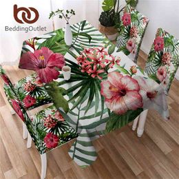 Beddingoutlet bloemen keuken tafelkleed bladeren rood groen wit waterdicht doek tropische planten decoratieve dekking 210626