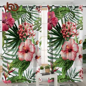 BeddingOutlet flores sala de estar cortinas hojas rojo verde blanco cortina para dormitorio plantas tropicales tratamiento de ventanas cortinas 210712