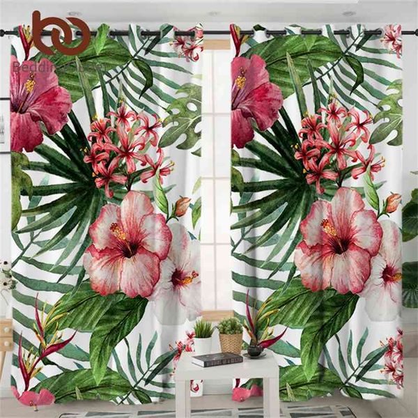 BeddingOutlet Fleurs Salon Rideaux Feuilles Rouge Vert Blanc Rideau pour Chambre Plantes Tropicales Fenêtre Traitement Rideaux 210913