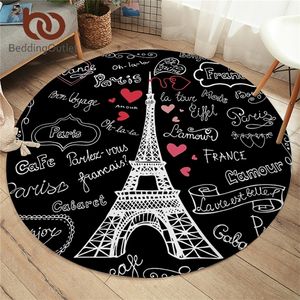 LiterieOutlet France Paris Tour Tapis ronds Lettres Imprimer Salon Tapis Noir et Blanc Plancher Enfants Tapis de jeu 100cm 201212