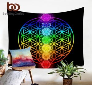 Beddingoutlet Hippie Chakra mur suspendu zen thème de plage tapis coloré mural fleur de vie de vie tapisserie arc-en-ciel t20062071883