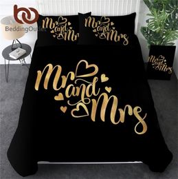 Beddingoutlet Juegos de ropa de cama de lujo Cartas románticas Cubierta nórdica para parejas Mr y Mrs Golden Bed Set Valentines Gift 2017484049