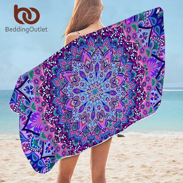 BeddingOutlet Mandala Flor Toalla de baño Floral Paisley Microfibra Toalla de playa Rectángulo bohemio Púrpura Azul Yoga Mat 75x150cm 210611