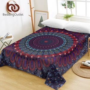 Ropa de camaOutlet Mandala Queen Sábanas de una pieza Púrpura Azul Sábana plana Ropa de cama suave Colchas Floral Tapiz bohemio sabanas 2254O