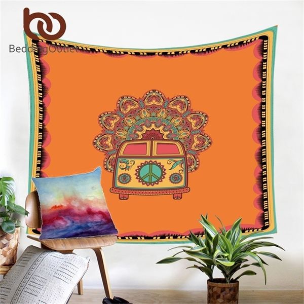 BeddingOutlet Mandala Tapisserie Hippie Voiture Vintage Orange Tapis Mural Tissu En Microfibre Art Tenture Bohème Décoration De La Maison T200601