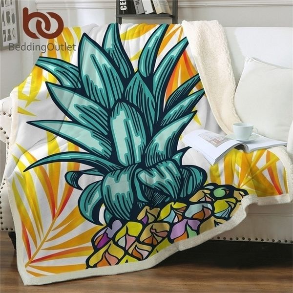 LiterieOutlet Ananas Jeter Couverture Fruit Couverture personnalisée Feuille d'or Sherpa Couverture polaire Tropical Peluche Linge Literie Mantas 201111