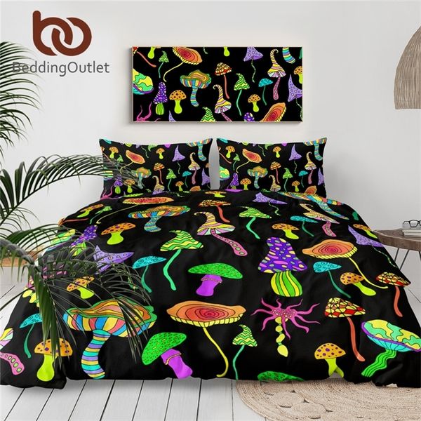 Beddingingoutlet Psychedelic Mushroom Cubierta nórdica con funda de almohada Rainbow Colorful Bedding Juego de arte abstracto Fantástico Bedlinen 201209