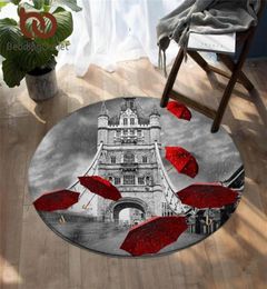 BeddingOutlet Red Umbrella Slaapkamer Tapijten Engeland Londen Ronde Gebied Tapijt Woonkamer Torenbrug op River Theems Vloer Tapijt MAT2463044652